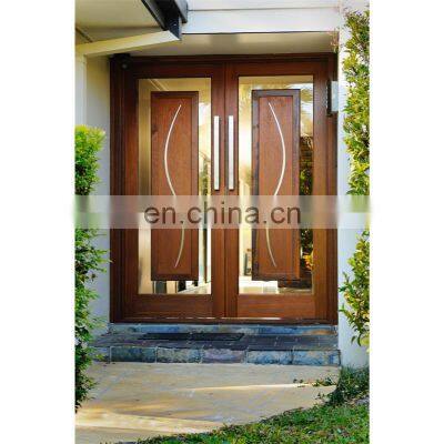 Modern metal strip decoration main entrance wooden double door design for villa