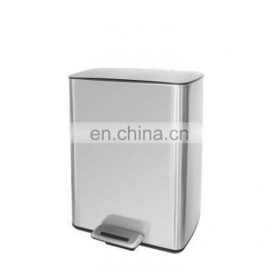 Indoor rectangular garbage bin home and office and kitchen stainless steel recycling big foot pedal bin