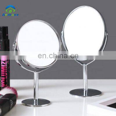 Stainless steel double-sided cosmetic mirror 360 degree rotation mirror magnifying 1X2X makeup mirror