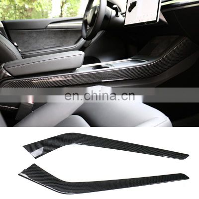 New Forged Carbon Car Interior Center Console Side Trim Strips For Tesla Model Y 2021 Inner Accessories Protective Cover Frame