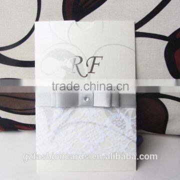 Luxury Custom Pocket Folds Lace Envelopes Invitation Cards Silver Wedding photo-4