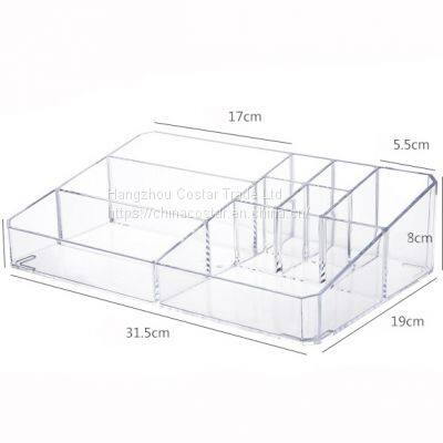 Makeup Organizer, Clear Makeup Storage Box Thick Plastic Organizer Tray 9-Compartment Comestics Counter Organization Holder for Brush, Jewelry, Beauty Supplies photo-4