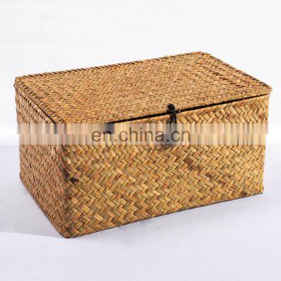 HBK Three Piece Set( Small Size) With Lid Rectangle Handmade Natural Seagrass Storage Box for Clothing and Sundries photo-5
