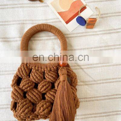Macrame Handcrafted Brown Women Hand Bag Wrist Bag Clutch photo-3