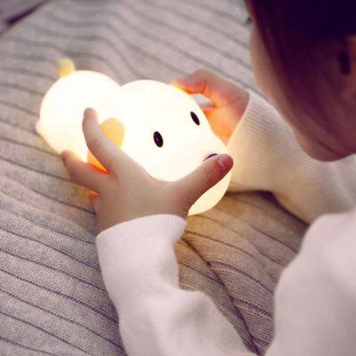 Drop Shipping Dog Night Light Silicone LED Lamp Colorful Rabbit Shaped Touch Sensor USB Charging Silicon For Kids Gift Sleeping photo-3