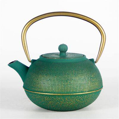 Personalized Golden Green Teaware Chinese Enamel Tea Sets Japanese Tetsubin Tea Kettle Cast Iron Teapot