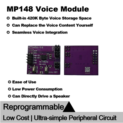 MP148 Voice Module Sound Prompt One Wire UART Serail Control/Button Trigger configuration Low Cost Easy for Alarm Clock Greeting Card Toys Door Bells
