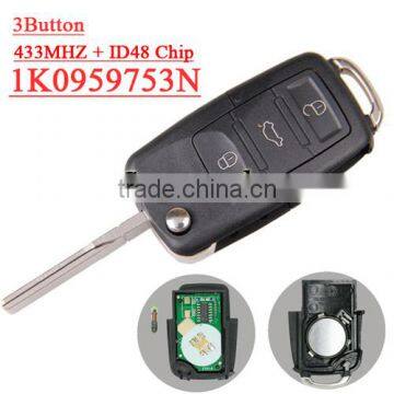 High Quality 1K0 959 753 N 3 button Flip remote key with 433MHZ for vw