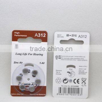A312 Zinc-air hearing aid battery