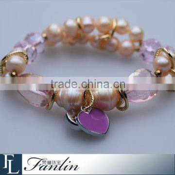 Fashion style rubber crystal glass freshwater pearl bracelet