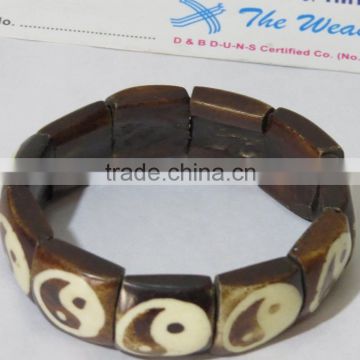 Classic Cow Horn Bone Bangle yin yang Retro Beaded Bracelets