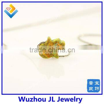 Fashion Synthetic Silver 925 Sterling Silver Chain OP46 Yellow Opal Hand Pendant Necklace photo-4