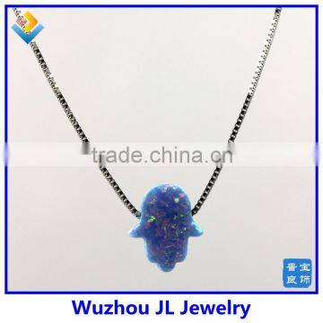 2015 New Arrived Synthetic S925 Sterling Silver Chain Light Blue Opal Hamsa Pendant Opal Jewelry photo-3