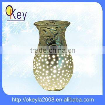 Home decor battery operated LED silver vase ceramic