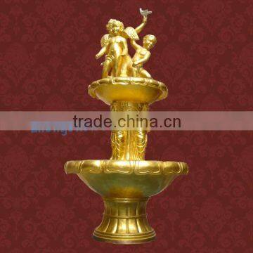 beautiful outdoor & indoor angel fiberglass fountain with golden painting