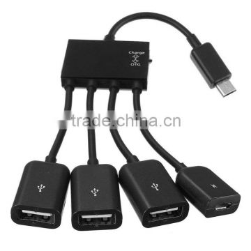 Black 4 Ports HUB Cable ( Micro Usb OTG Charge HUB For Smartphone and Table )