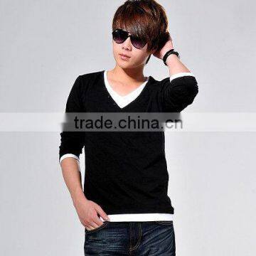 Men's cotton plain dyed black color v-neck T-shirt