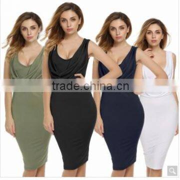 Women Lady Sleeveless High Waist Knee Length Sexy Bodycon Casual Party Solid Dress