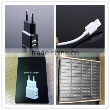 OEM black white gold logo printing paper box with micro cable 5v 1.5a eu cell phone charger parts