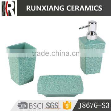 high quality green glazed rose ceramic bathroom accessories set