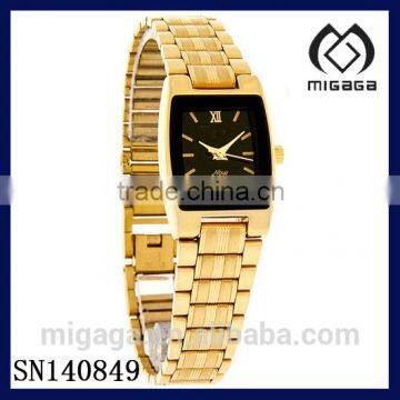 fashion Ladies Black Tonneau Dial Gold Tone Bracelet Quartz Watch