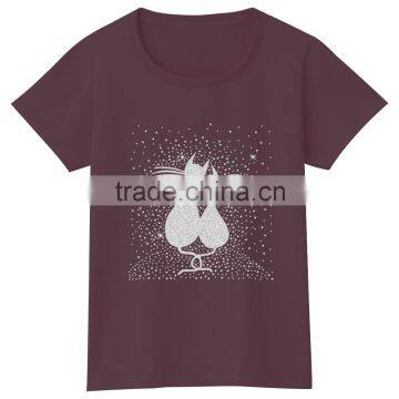 OEM Wholesale Glitter Rhinestone Cats Motif Shiny Bling Women Tshirt photo-4
