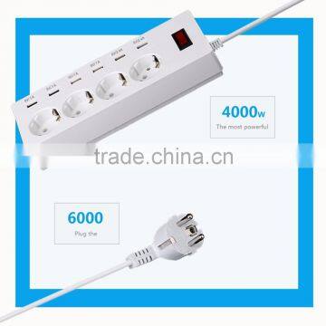 CE Rosh Germany 4-way usb extension socket outlet with switch and children safety shutter