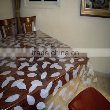 High Quality Elegant Clear PVC Table Cloth with Printed Silver Leaves