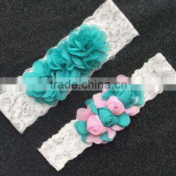 Chiffon Rose Lace Wedding Garter,Green Wedding Bridal Garter