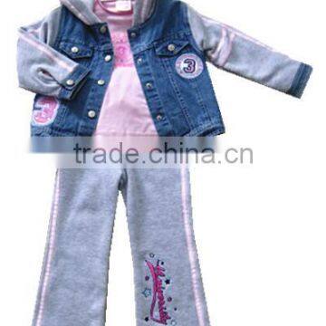 2015 girls spring clothes set hot girls join tcoat sport set Baby 3 Pcs Clothing Set