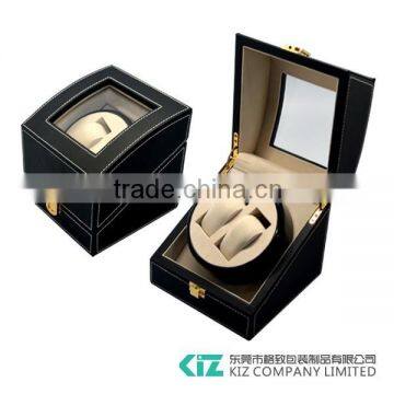 Fashionable Leather Motor Watch Winder for Two Watches with See-through Window