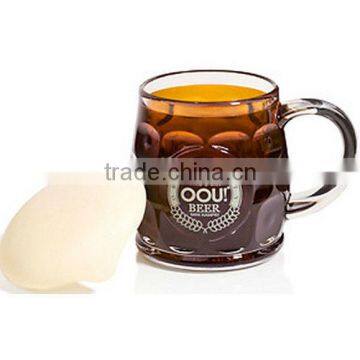 250ml/ 9oz beer mug with white cover, foam cup beer bubble shaped, white lid, brown & gold color