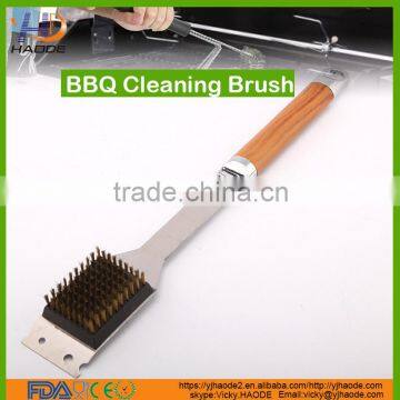 2016 New Stainless Steel Barbecue BBQ cleaning brush with wooden handle