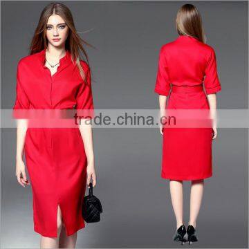 100%Tencel Lady Women's 3/4 Sleeve Classy V-Neck Casual Fashionable Dress 2016
