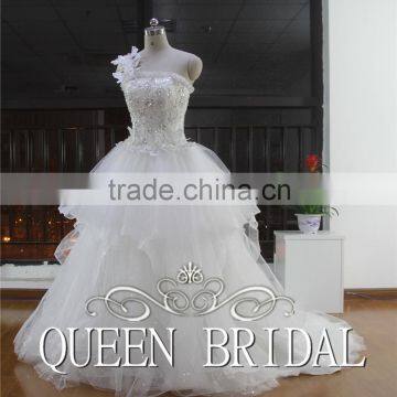 Latest Style One Shoulder Sleeveless Flower Embroidery Beaded Dresses For Wedding photo-3