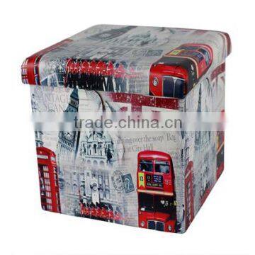 Bus Pattern Faux Fur Foldable Storage Ottoman