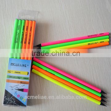 7" Standard Size Round Shape Neon Color Body Black Wood Pencil Sharpened With Dipped Top photo-4