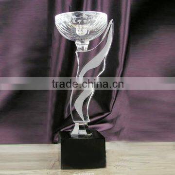 Wholesale clear bowl shape crystal sport trophy cup with black base for prize memento