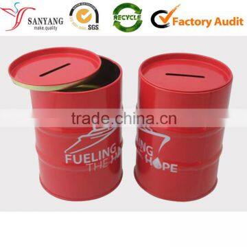 Red new custom fake oil drum tin can box storage canister for kids pocket change