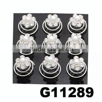 wholesale bridal crystal pearl flower spiral hairpins for hair