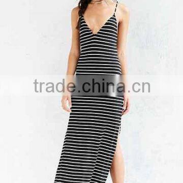 South African Elegant With Sexy Party Plunge Back Striped Maxi Dress