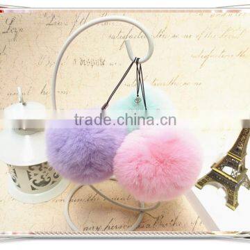 Colorful Dyed Customize Real Rex Rabbit Fur Pom Poms / Pompom Keychain