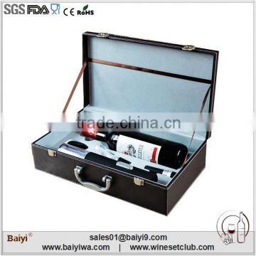 Leather single wine box with 4 wine accessories for one bottle