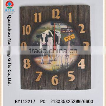 Farm Polyresin Cow Wood Like Wall Clock