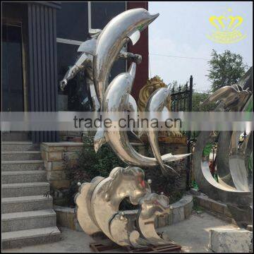 Stainless steel square dolphin sculpture simple modern landscape decoration