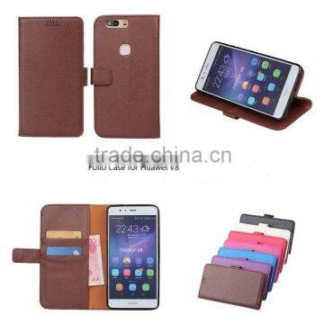 New Product PU Leather Classic Book Folio Case for Huawei V8 with Card Slot and Stand