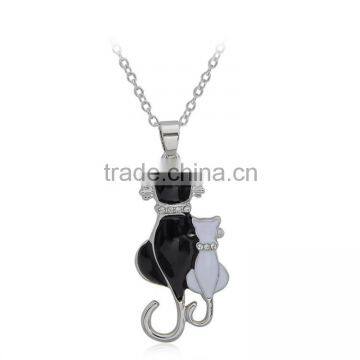 Fashion Animal Necklace Accessory Noble White Black Crystal Cats Back Shadow Pendant Necklace For Lady