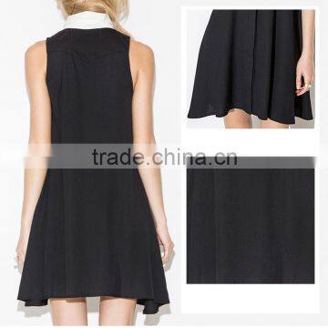 Women Crew Neck Short Sleeve Black Tank Mini Dress photo-6