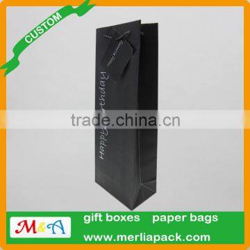Black Wine Bag Euro Hook Paper Bag With Swing Tag Loop Handles