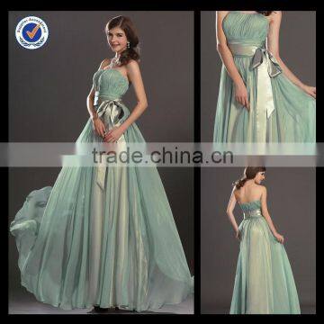 New Arrival Strapless Sage Chiffon Floor Length Sash Zipper Bridesmaid Dresses bm00084